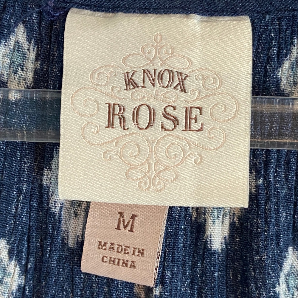 Knox Rose Blue Medallion Tiered Boho Mini Dress Womens Medium V-Neck Rayon - Picture 5 of 6